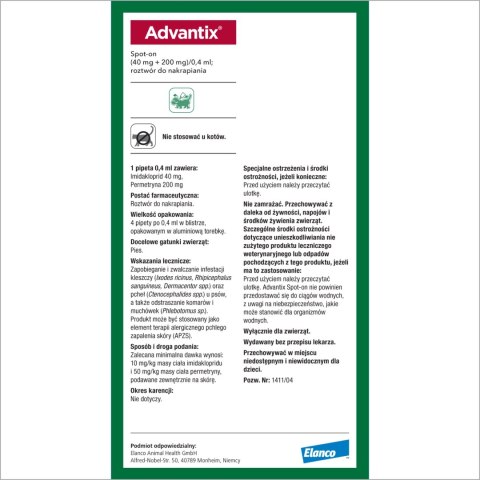 Bayer Bayer Advantix Krople Na Kleszcze I Pchły 4x0,4ml