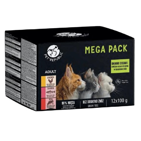 Pet Republic PetRepublic karma mokra dla kota kawałki w delikatnym sosie MIX 3 smaków 12x100g
