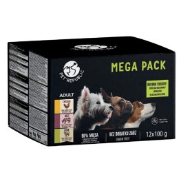 Pet Republic PetRepublic karma mokra dla psów małych ras kawałki w delikatnym sosie MIX 3 smaków 12x100g